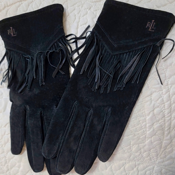 Ralph Lauren Accessories - Ralph Lauren Black Suede Leather Fringe Gloves